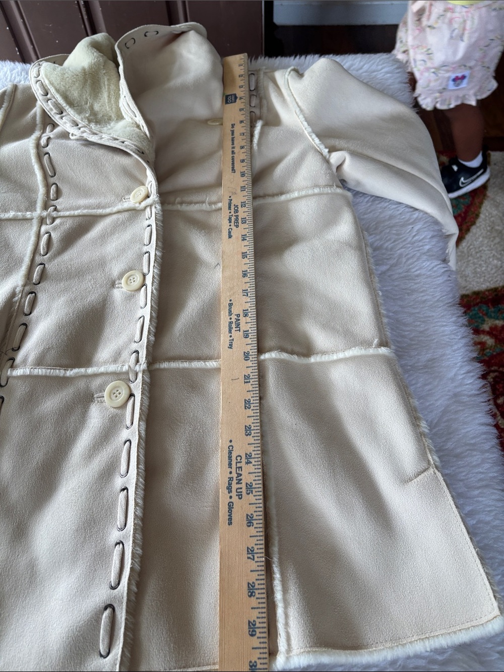 dennis basso Cream Faux Shearling Button Jacket - Picture 10 of 10
